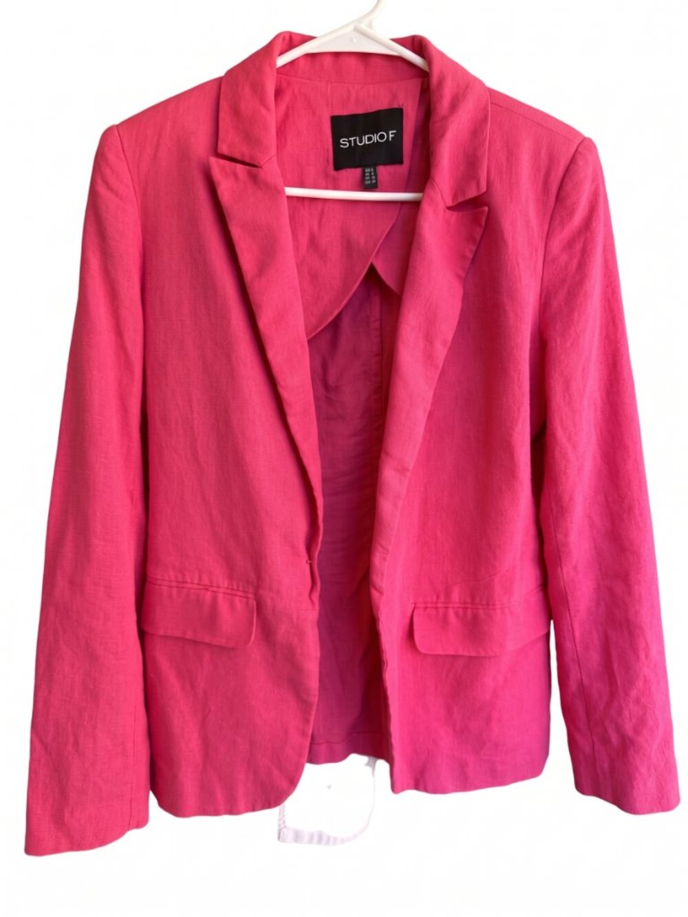 STUDIO F Hot Pink Tailored Linen-Blend Blazer | Vibrant Summer Jacket Size 8